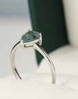Moss Agate Stone Drop Silver Ring