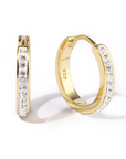 Golden Inlaid Zirconia Hoop Earrings