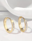 Golden Inlaid Zirconia Hoop Earrings