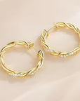 Gold Twisted Crystal Hoop Earrings