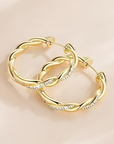 Gold Twisted Crystal Hoop Earrings