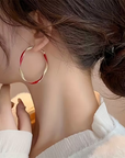 Red Zirconia Gold Hoop Earrings