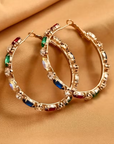Colorful Zirconia Hoop Gold Earrings