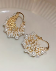 Pearl Basket Gold Earrings
