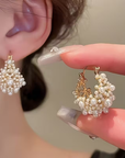 Pearl Basket Gold Earrings