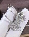 Dangling Crystal Heart Silver Earrings