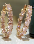 Elegant Inlaid Pink Crystal Hoop Earrings