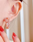 Elegant Inlaid Pink Crystal Hoop Earrings