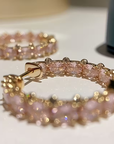 Elegant Inlaid Pink Crystal Hoop Earrings
