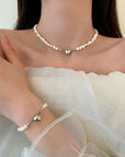 Magnetic Heart Pearl Choker Necklace and Bracelet