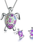 Sea Turtle Necklace + Earrings Set in Opal and Silver
