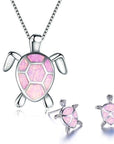 Sea Turtle Necklace + Earrings Set in Opal and Silver