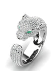 Adjustable Jaguar Ring in 18K Silver and Rose Gold with Green Zirconia Eyes