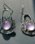 Boho earrings with purple stones in sterling silver