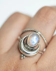 Oval Rainbow Moonstone Moon Phase Ring