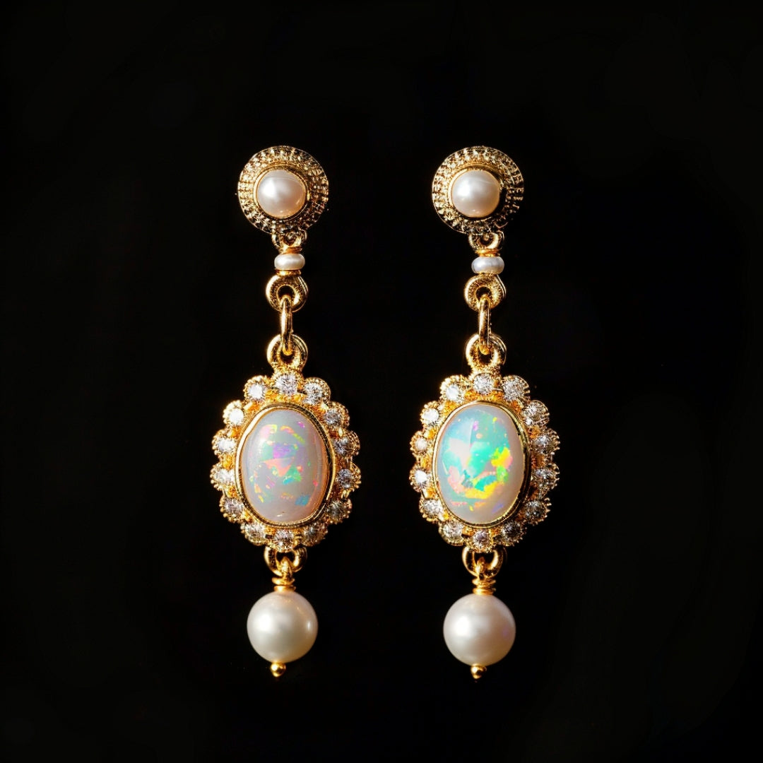Colorful Opal &amp; Pearl Earrings