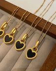 Black and White Heart Pendant Necklace in Gold