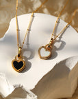 Black and White Heart Pendant Necklace in Gold
