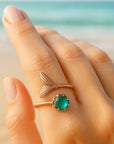 Adjustable Tail Green Stone Gold Ring