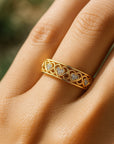 Hollow Zirconia Heart Gold Ring