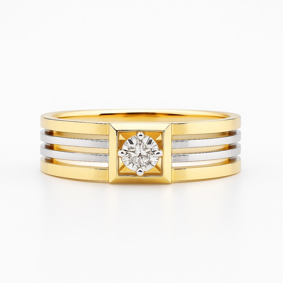 Inlaid Rounded Crystal Gold &amp; Silver Ring