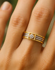 Inlaid Rounded Crystal Gold & Silver Ring