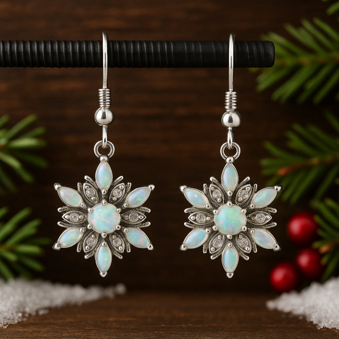 Opal &amp; Zirconia Snowflake Earrings