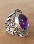 Purple Gemstone Flower Ring
