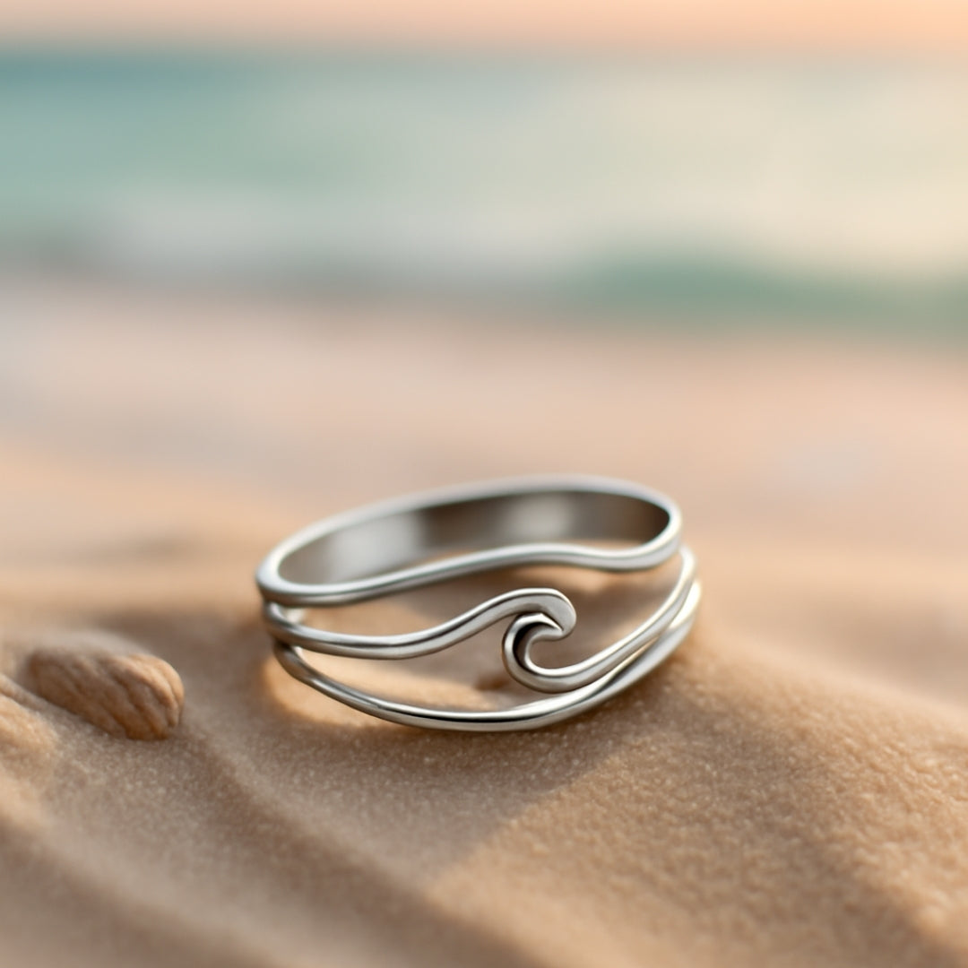 Ocean Wavy Layered Silvered Ring