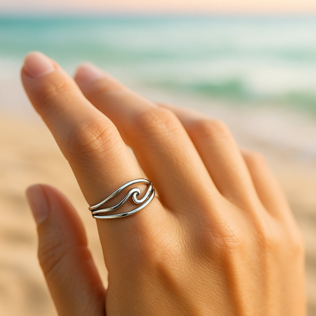 Ocean Wavy Layered Silvered Ring