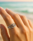 Ocean Wavy Layered Silvered Ring