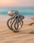 Adjustable Octopus Silver Ring