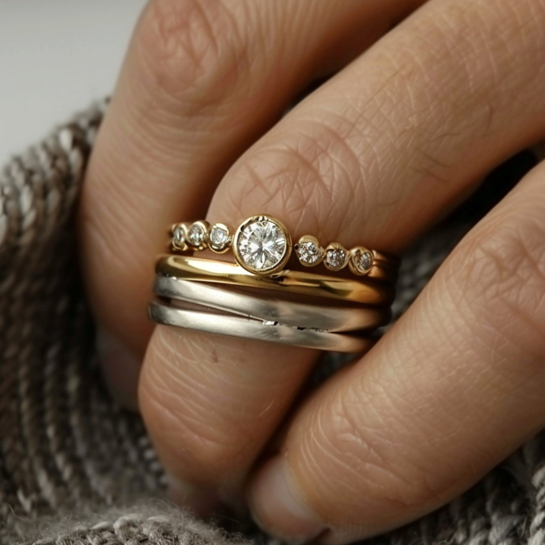 Layered Silver &amp; Gold Zirconia Ring