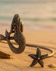 Adjustable Mermaid Starfish Silver Ring