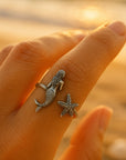 Adjustable Mermaid Starfish Silver Ring