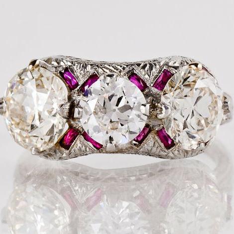 Vintage Pink &amp; White Zirconia Silver Ring