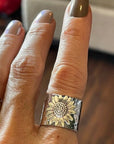 Golden Sunflower Wide Band Ring