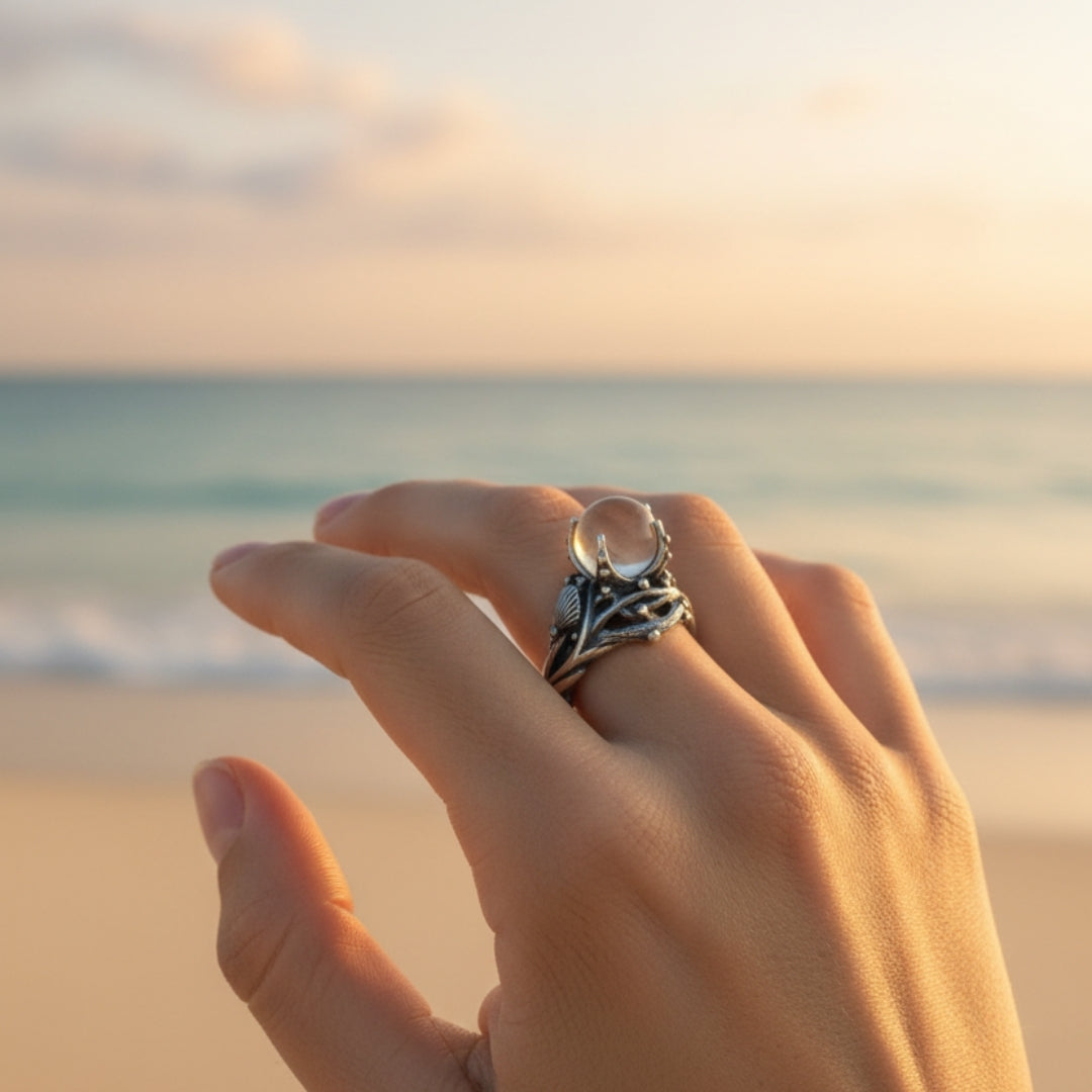Shell Crystal Silver Ring