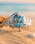 Dolphin Blue Crystal Silvered Ring