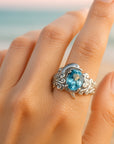 Dolphin Blue Crystal Silvered Ring
