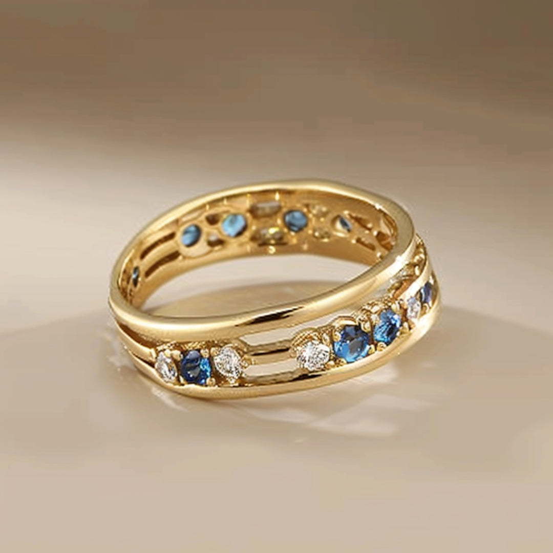 Gold &amp; Blue Zirconia Ring