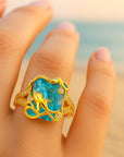 Dolphin Blue Crystal Gold Ring