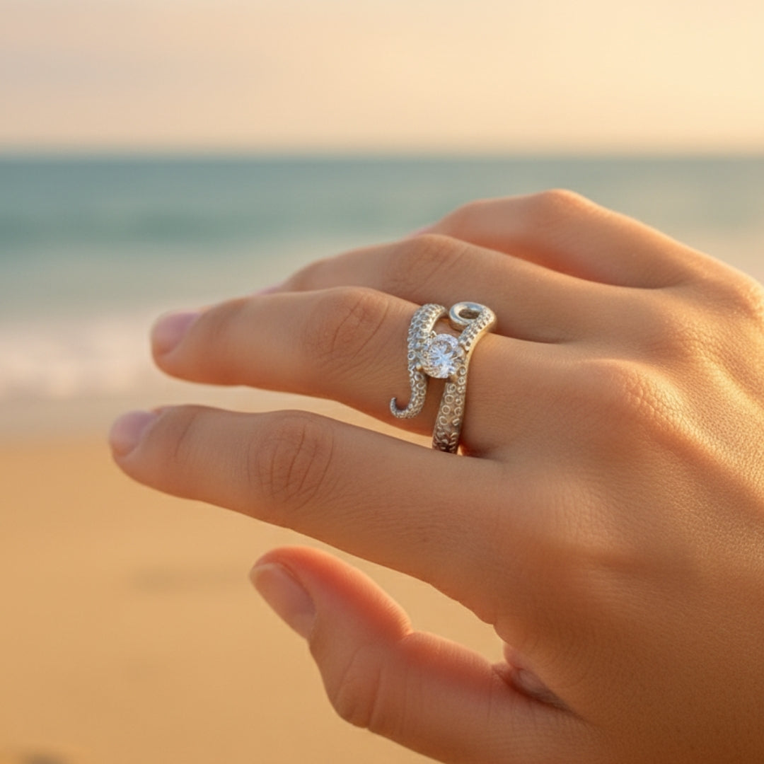 Silvered Zirconia Tentacles Ring