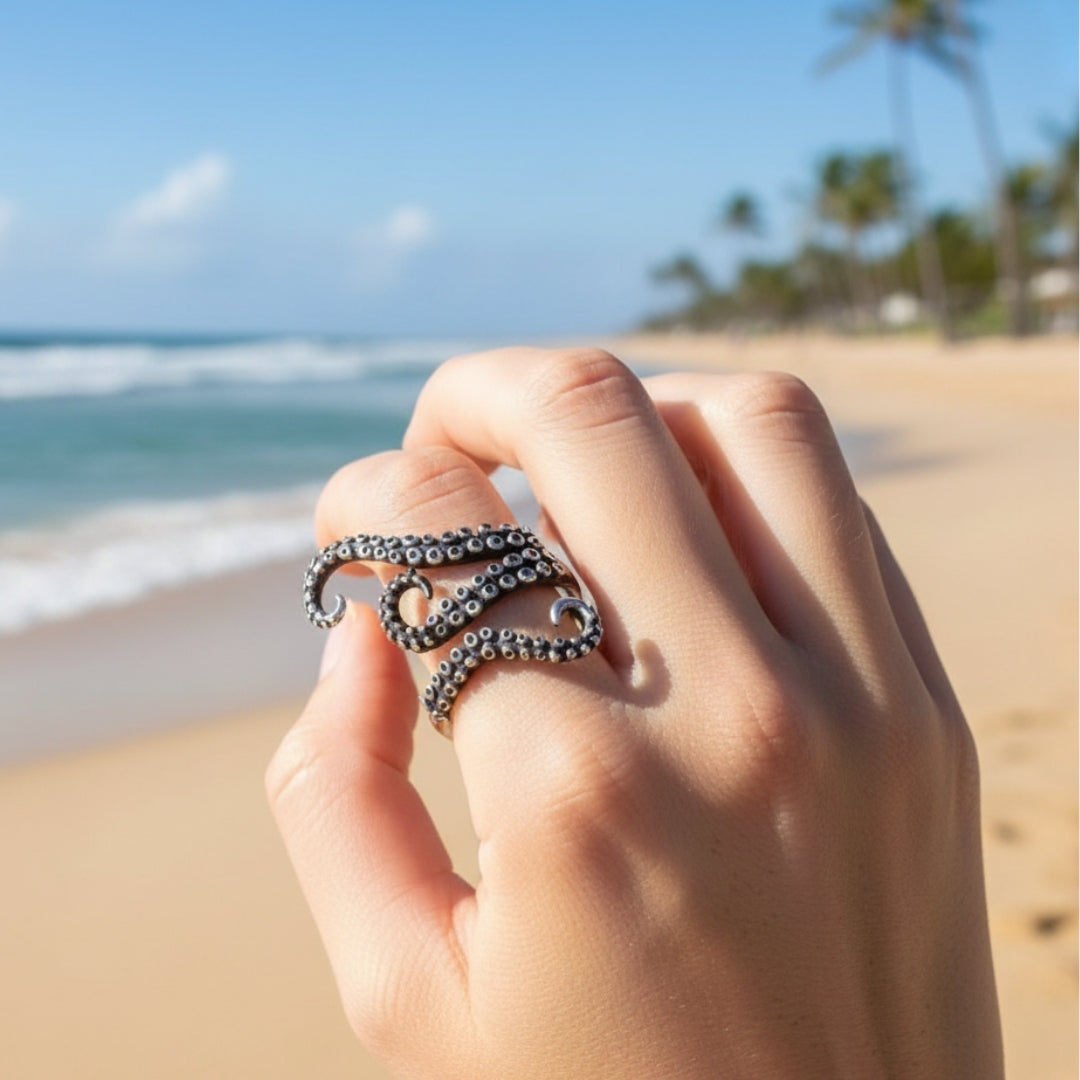 Tentacles Adjustable Silver Ring