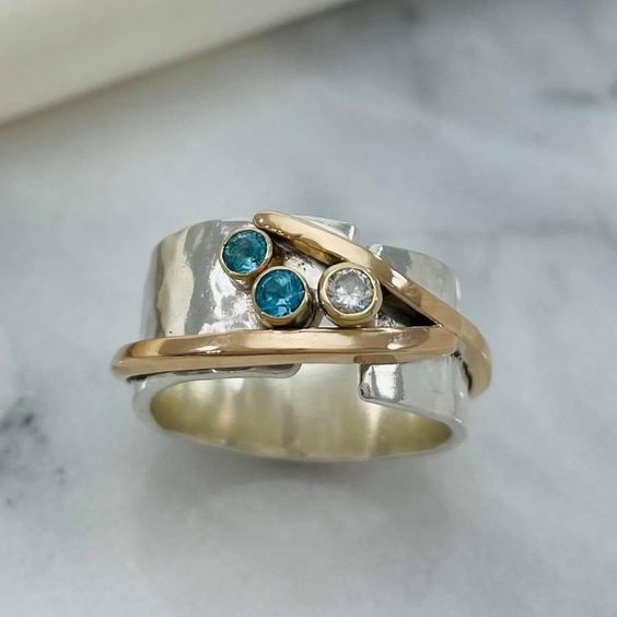 Vintage Gold &amp; Silver Turquoise Crystal Ring