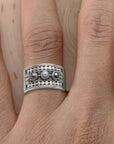 Three-Stone Pearl Carved Geometric Ring