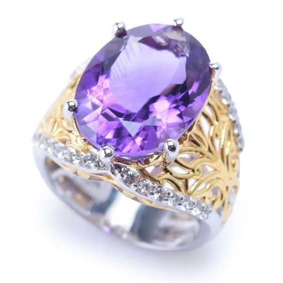 Vintage Purple Glass Gold &amp; Silver Ring