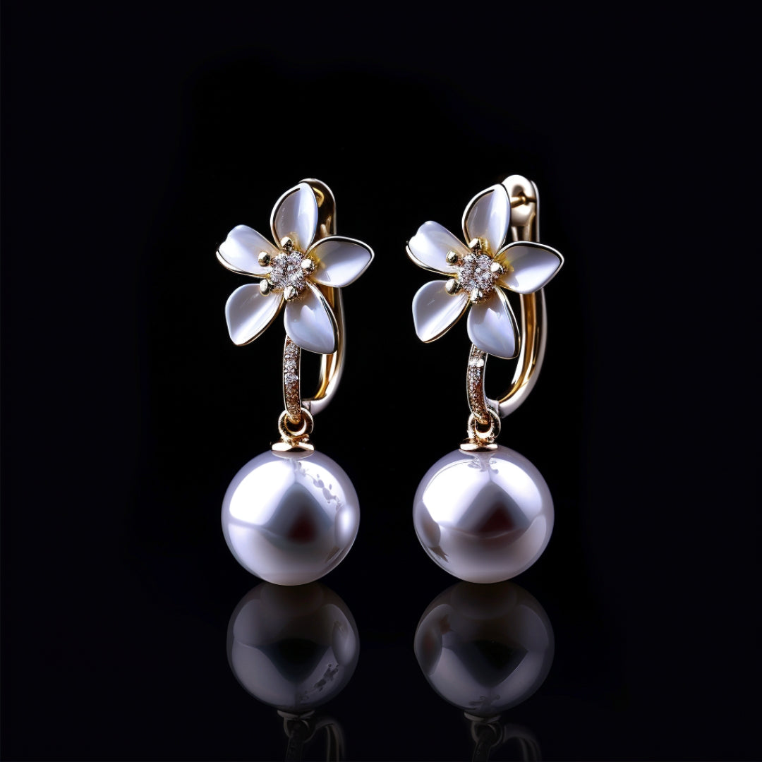 Purple Flower &amp; Pearl Earrings