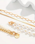 Chic Gold 4-Piece Bracelet Set – Snake, Pearls & Links | Gold