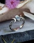 Double Crescent Moon Gemstone Ring
